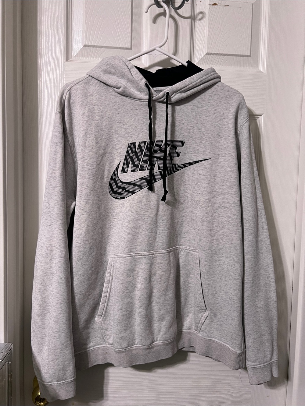 Nike Light Gray Hoodie with Black Zebra Swoosh